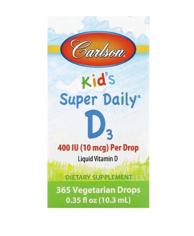Carlson Labs, Super Daily, витамин D3 для детей, 10 мкг (400 МЕ), 10,3 мл (0,35 жидкой унции)