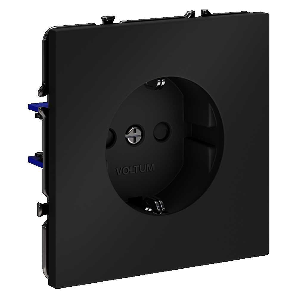 Розетка встраиваемая Voltum S70 с заземлением и защитными шторками, 16А, (черный матовый) VLS040208
