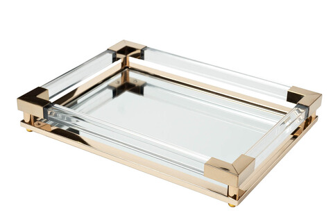 Поднос декоративный 40х30х5см Garda Decor золотой с зеркальным основанием