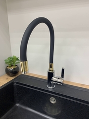 Cмеситель для кухни цвет черный/хром/золото с силиконовым изливом Accoona А9890F