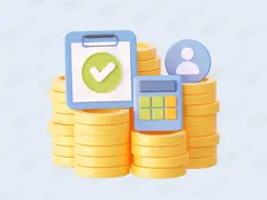 3D Иллюстрация доставки и платежей с золотыми монетами и калькулятором