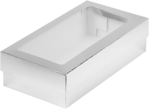 Коробка для макарон и др.конд. продукции с прямоуг. окошком 210*110*55 мм (серебро)