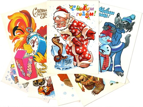 Подборка поздравительных открыток — 7 штук— художники Зарубин, Четвериков — чистые, без повторов