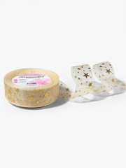 Лента органза (2,5 см*23±1 м), с тиснением «Звезды», Бежевый