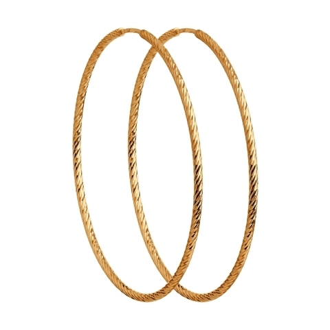 140140 - Серьги-конго диаметр Ø35мм из золота 585 пробы с алмазными гранями