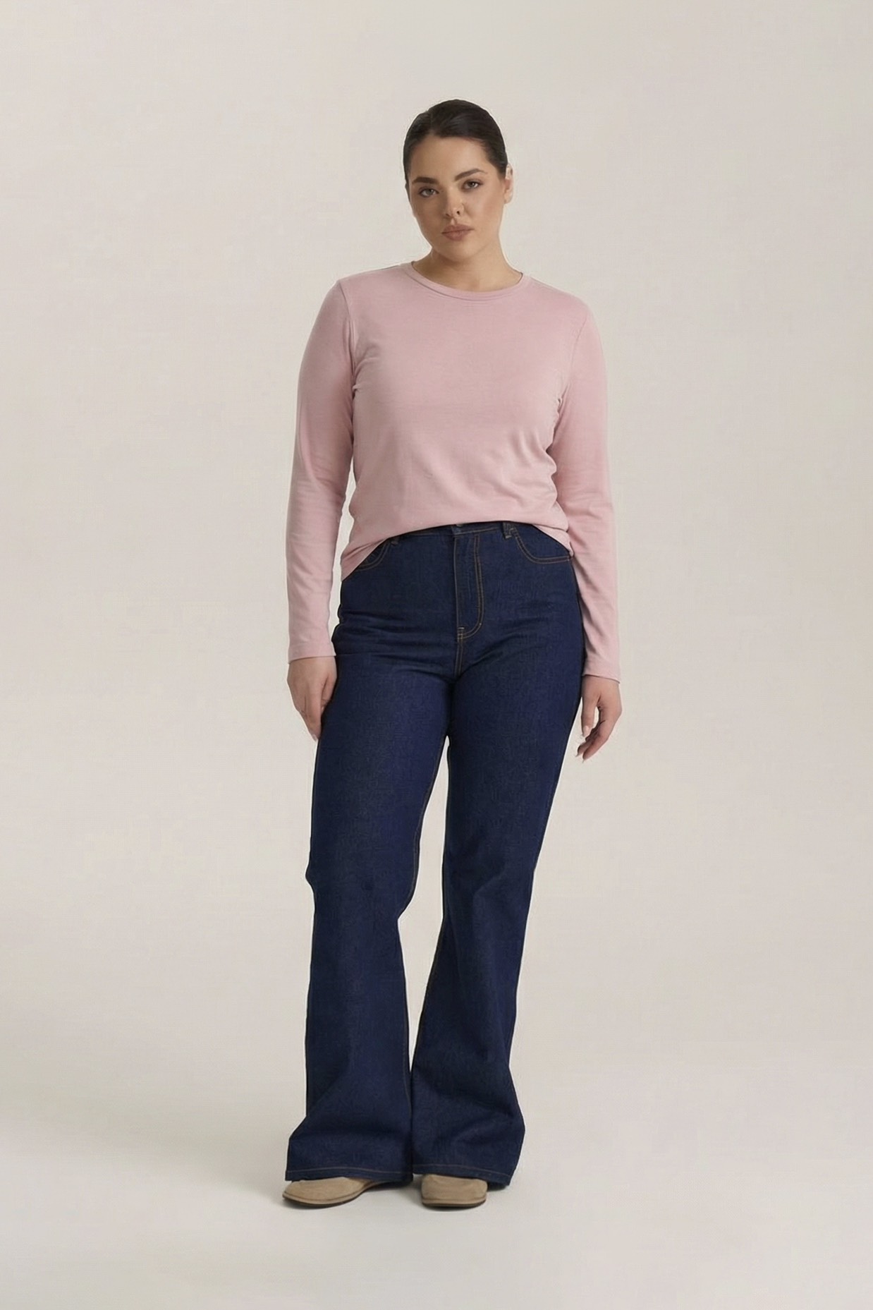 Лонгслив из вискозы, пудровый