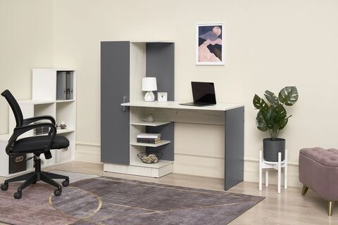 Стол компьютерный №1 (УПКФ) (Графит, Дуб Крафт Белый)