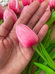 Тюльпаны реалистичные искусственные, Розовые оттенки, нежные, латексные (силиконовые), 34 см, букет из 15 штук