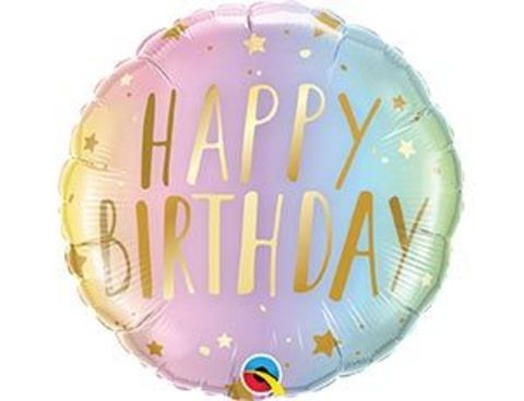 Q 18''/46 см, Круг, Happy birthday, Омбре, пастель, 1 шт. (В упаковке)