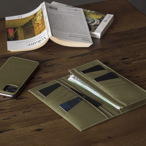 Мужской кожаный кошелек, теленок зеленого цвета