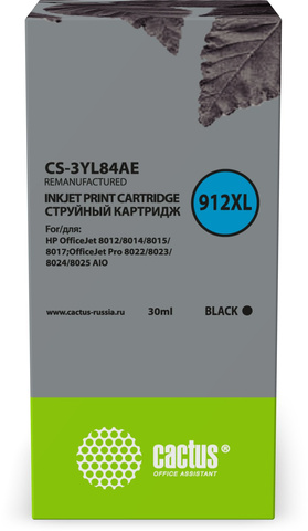 Картридж струйный Cactus CS-3YL84AE 912XL черный (30мл) для HP OfficeJet 8012, 8014, 8015, 8017;OfficeJet Pro 8022, 8023, 8024, 8025 AIO