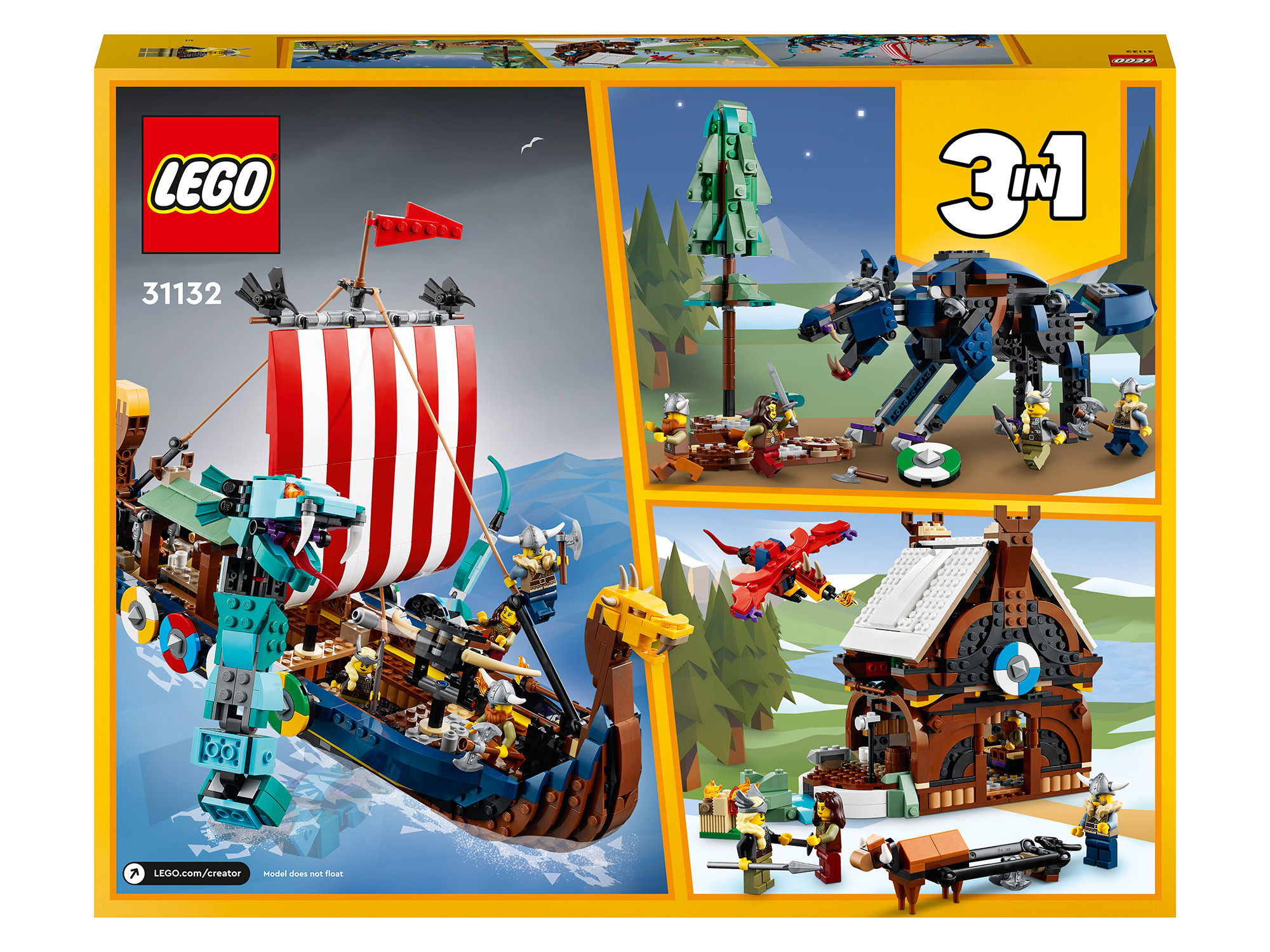 Конструктор LEGO Creator 3 в 1 31132 Корабль викингов и Мидгардский змей Лего