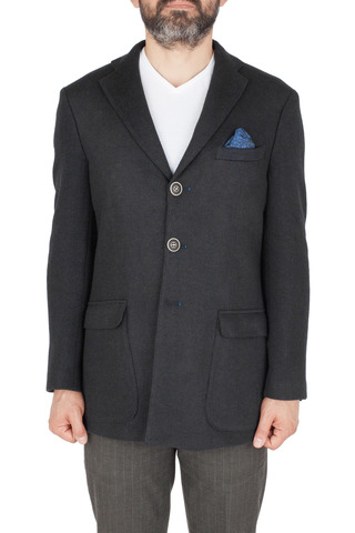 Тёмно-синее трикотажное пальто из смеси шерсти, хлопка и синтетики