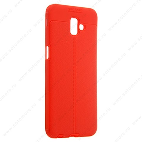 Накладка Carbon 360 силиконовая с кожаными вставками для Samsung Galaxy J6 Plus J610 2018 красный