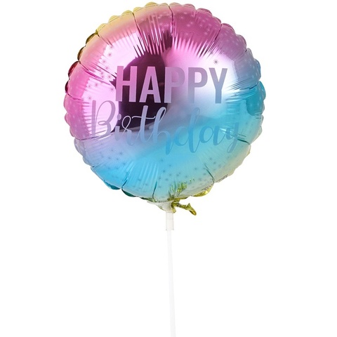 F Мини-фигура, Круг Happy Birthday, Радуга нежная, 9''/23 см, 5 шт.