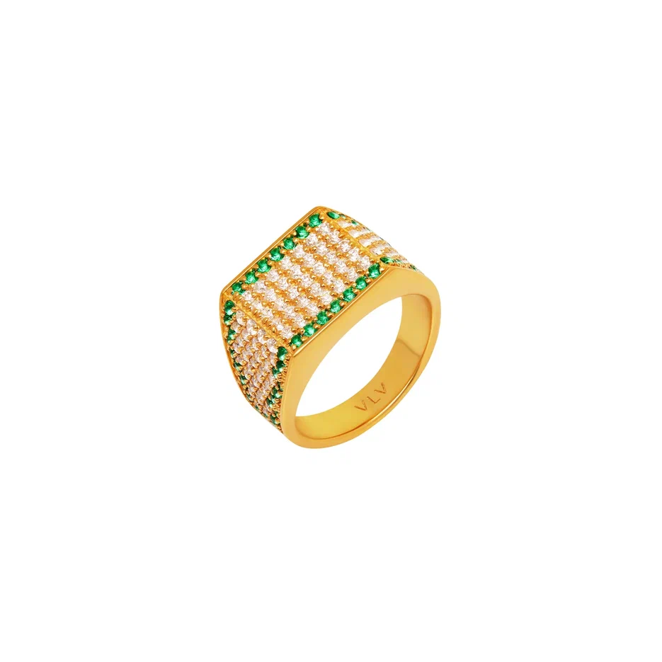 VIVA LA VIKA Кольцо Green Square Signet Ring - Gold