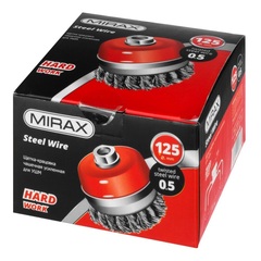 MIRAX 120 мм, жгутированная стальная проволока 0.5 мм,чашечная щетка-крацовка для УШМ (35144-125)