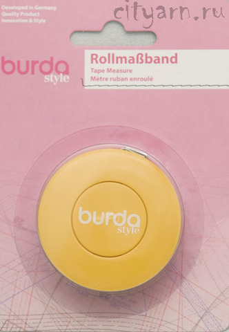 Рулетка портновская Burda, длина 1.5 м, автоматическое сматывание и фиксатор, шкала в дюймах и сантиметрах, жёлтая