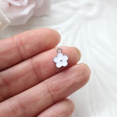 Подвеска Цветок с эмалью 11*9 мм, белая, родий, П1048