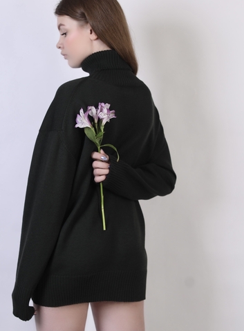 Свитер из 100% мериноса темно-зеленый бутылочный