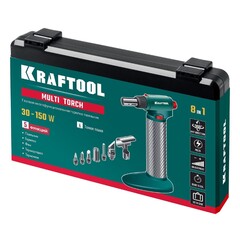 KRAFTOOL Multi torch, 30 - 150 Вт, 1300°С, набор 8 в 1: горелка, фен, пьезоподжиг, газовый паяльник (55506-H8)