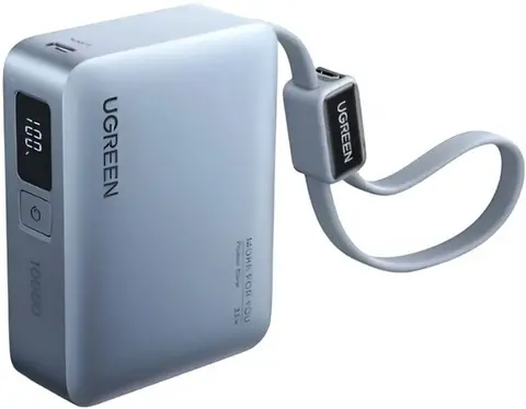 Внешний аккумулятор UGREEN PB584 (75173B) Fast Charging 10000mAh USB-C/USB-A 33W со встроенным кабелем USB-C Power Bank (CCC), голубой