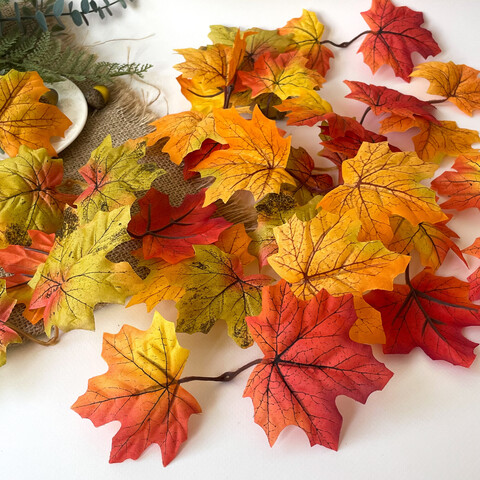 Листья клена искусственные 8 см, осенний микс, двойные, 40 листочков микс цвет.