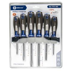 Набор отверток КОБАЛЬТ POLYWOOD, CR-V, древесно-полимерная рукоятки (6 шт.) подвес (912-182)