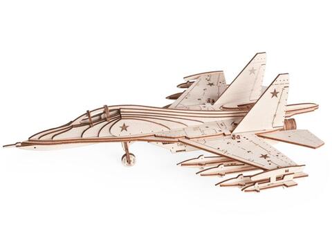 Российский истребитель СУ-30 (Lemmo) - Деревянный конструктор, 3D пазл, сборная модель, военный самолет