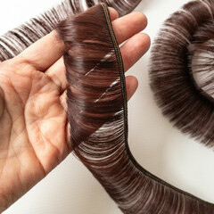 Волосы - трессы для кукол, короткие, для мальчика или челки, длина 4-5 см, ширина 100 см, цвет шоколад, набор 2 шт.