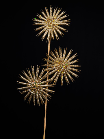 Веточка с цветами 20х51см ChristmasDeLuxe золото