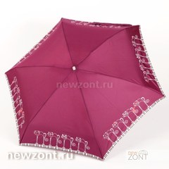 Плоский женский бордовый мини зонт NEX с кошечками