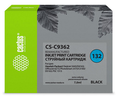 Картридж струйный Cactus CS-C9362 №132 черный (7мл) для HP DJ 5443, D4163, DJ 6215, PS 2573, C3183, D5163, PSC 1513
