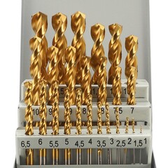 Набор сверл по металлу 1-13мм 25шт DIN338 HSSE-Co8 TiN 135° (мет. кейс) H-Tools 08351300
