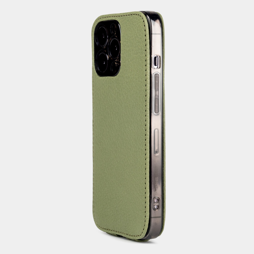 Чехол для iPhone 13 Pro Max из кожи козы зеленого цвета