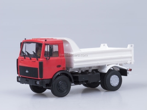 MAZ-5551 tipper later cabin 1988 low body red-white AutoHistory 1:43