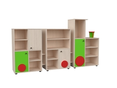 Стеллаж игровой Паровоз С-19 (ЛДСП Ольха, фасады цветные)