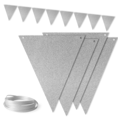 Гирлянда Флажки, Серебро, с блестками, 500 см, 13*18 см*12 шт