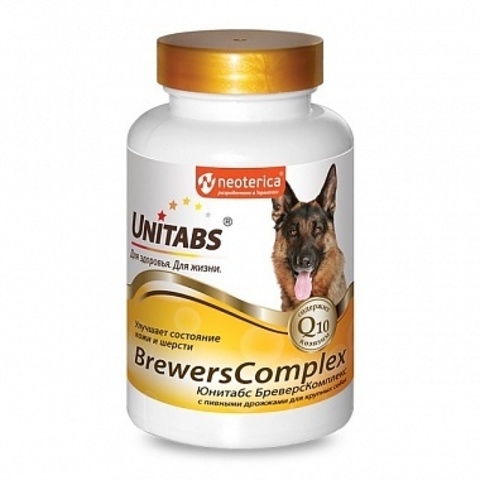 ЮНИТАБС БреверсКомплекс Q10 витамины с пивными дрожжами для крупных собак 100 таб.