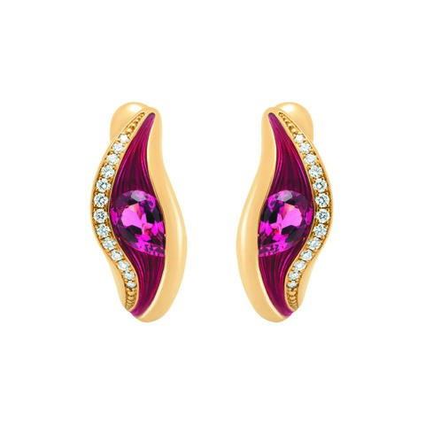 Серьги с Турмалинами Рубеллит и Бриллиантами, Эмаль, E0123-70/3