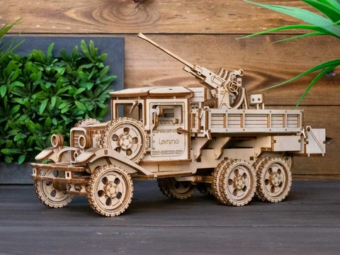 Военный грузовик ГАЗ-ААА ЗПК-1 с зенитной установкой от Леммо - Деревянный конструктор, сборная модель, 3D пазл, для детей и взрослых. Интересные подарки, грузовик с пулеметом