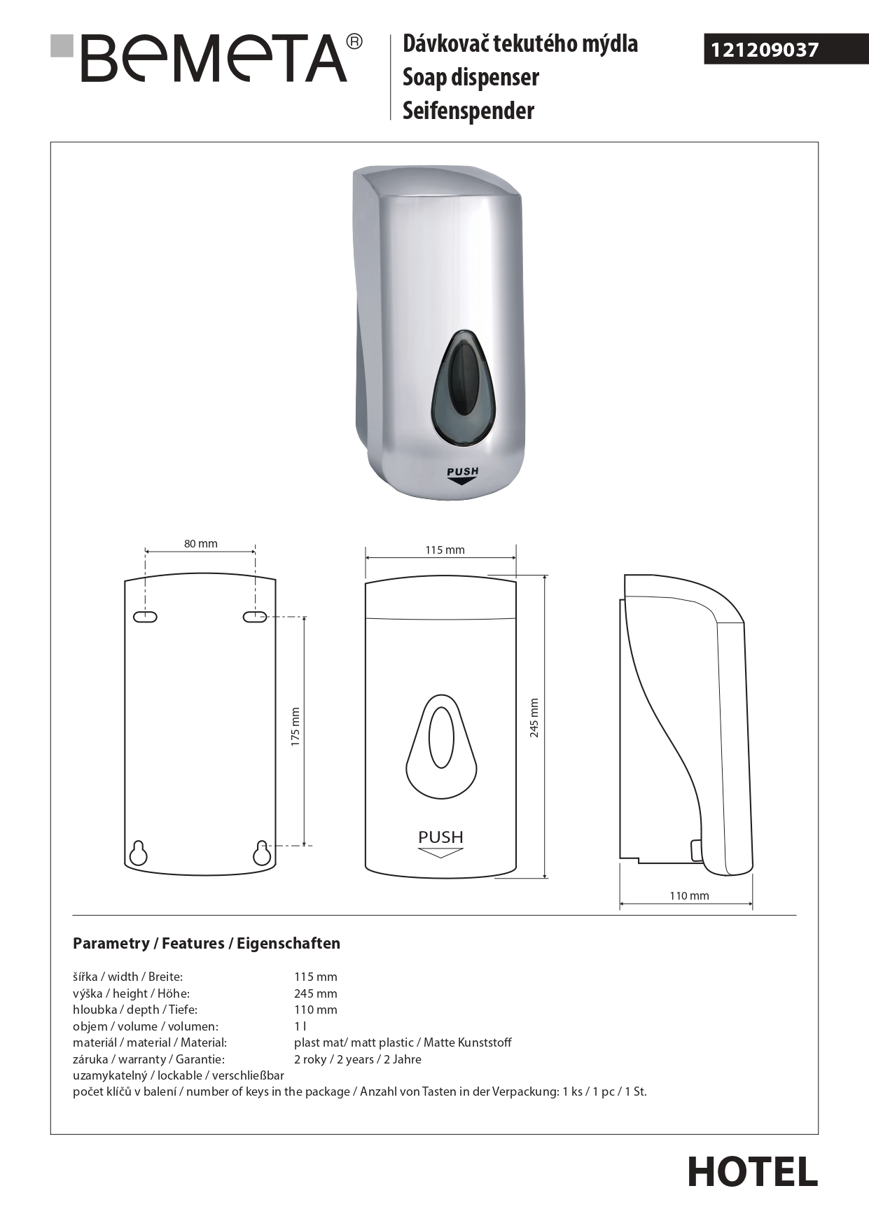 диспенсер жидкого мыла HOTEL 1000 мл