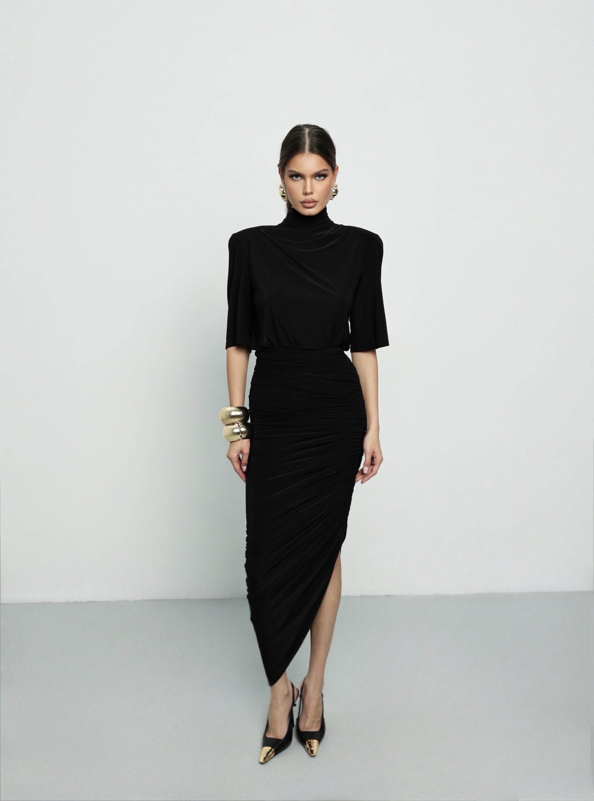 Юбка с асимметричной сборкой, Черная