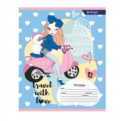 
          Тетрадь 12л., клетка, Alingar, скрепка, блок офсет, 100% белизна, мелованный картон (стандарт), "Travel with love"
