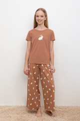 пижама  для девочки  КБ 2827/кофейный мусс,белый кролик