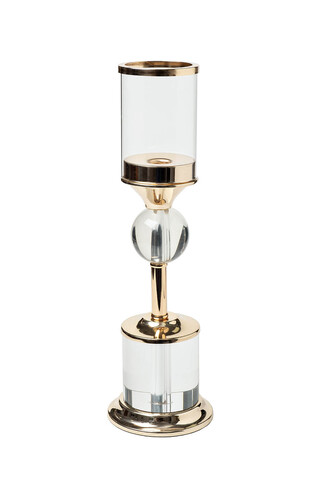 Подсвечник 11х11х39см Garda Decor стеклянный на металлической ножке золотой