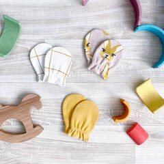 Рукавички-антицарапки Mjölk Зайчики/Клетка/Mustard, сет из 3х пар