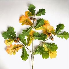 Дуб зелено-желтые листья, с желудями, искусственная зелень, ветка 60 см., набор 2 ветки.