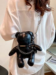 Дизайнерская кожаная сумка через плечо с медведем, черная, фото 1