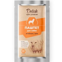Delish Super premium пауч для собак ягненок/рис 80 гр